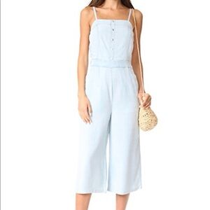 We Are Kindred Light Blue Button Front Cropped Wide Leg Jumpsuit Size 2